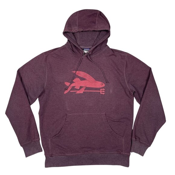 Patagonia Mens Hooded Monk Sweatshirt Medium Purple Flying Fish Hoodie - Picture 1 of 6